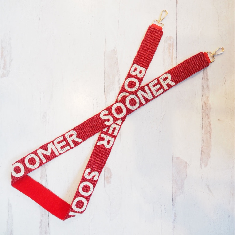 Beaded Boomer Sooner Game Day Purse Strap Red